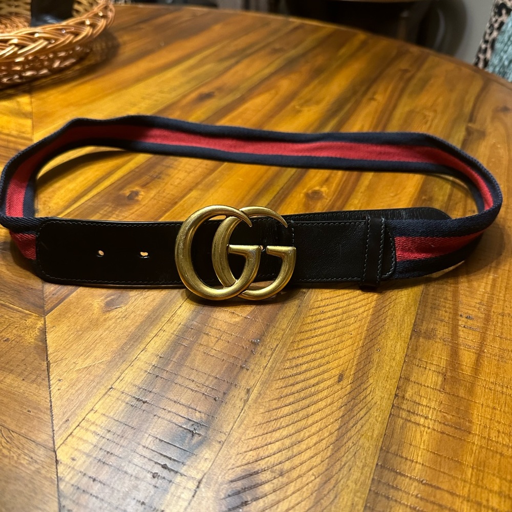Gucci Black Red Navy Web GG Buckle Belt